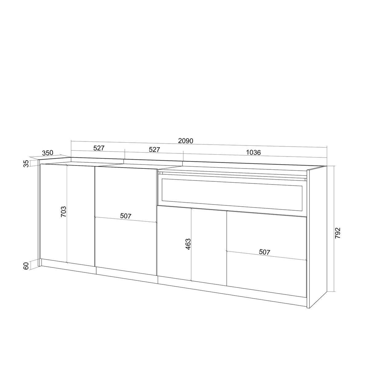 SIDEBOARD, Highboard, Eiche Schwarz, Elektrokamin, 207/37/80cm - Eichefarben, Holzwerkstoff (207/80/37cm) - Skraut Home