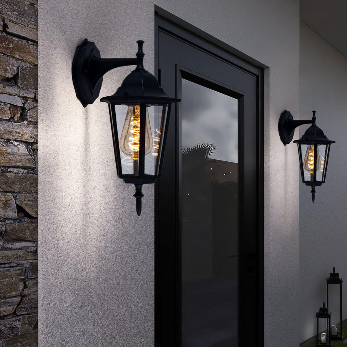 LED AUSSENWANDLAMPE Laterne Schwarz - Schwarz, Glas (20.8/17/36cm)