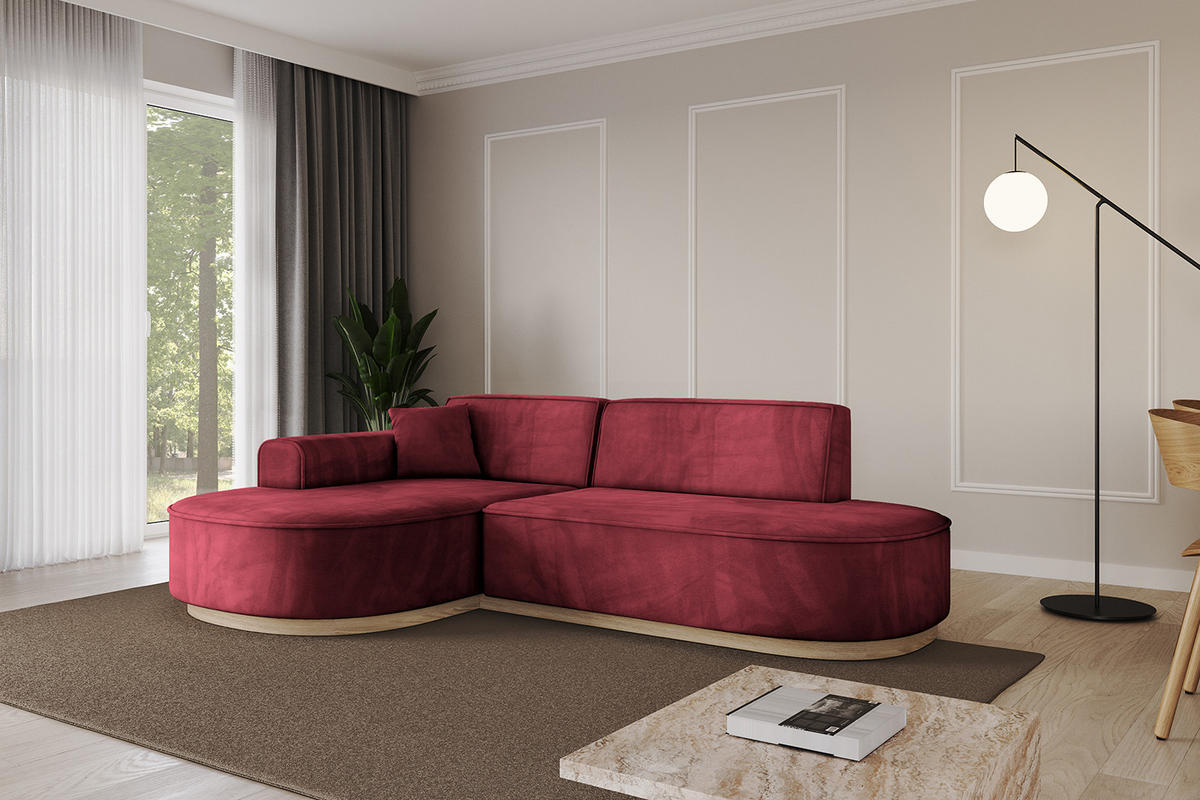 ECKSOFA Ottomane Links MARI-L1-v1 - 243x171x83 cm Bordeaux Velours - Bordeaux, Holzwerkstoff/Textil (243/171cm) - ALTDECOR
