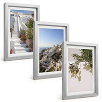 BILDER SET 3er Set - 20x30 cm Silberner Rahmen - Weiße Treppe mit Blick auf Santorini - Silberfarben, Kunststoff (20/30cm) - TULUP