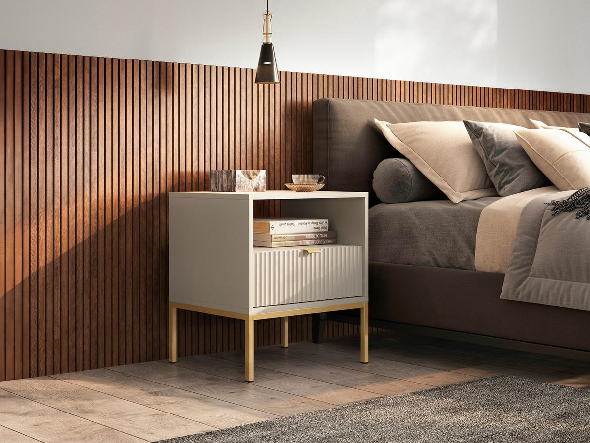 NACHTTISCH: Kaschmir, Gold, 54x 56 x 39 cm, goldene Griffe - Beige/Goldfarben, Holzwerkstoff/Metall (54/56/39cm) - 3XE LIVING