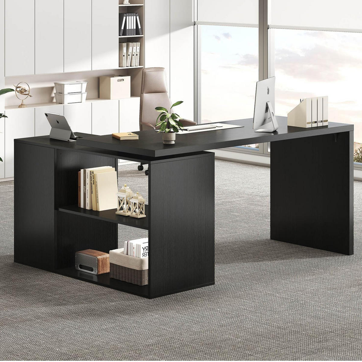 SCHREIBTISCH drehbar mit Schubladen 140 x 50 x 76 cm - Schwarz, Holzwerkstoff/Metall (50/140/76cm) - Quality Elegance