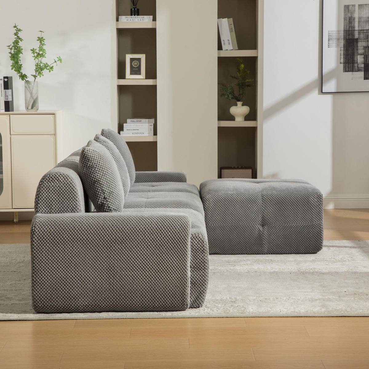 ECKSOFA Chenille Grau mit Kissen - Grau, Textil (266/176cm) - WISHDOR