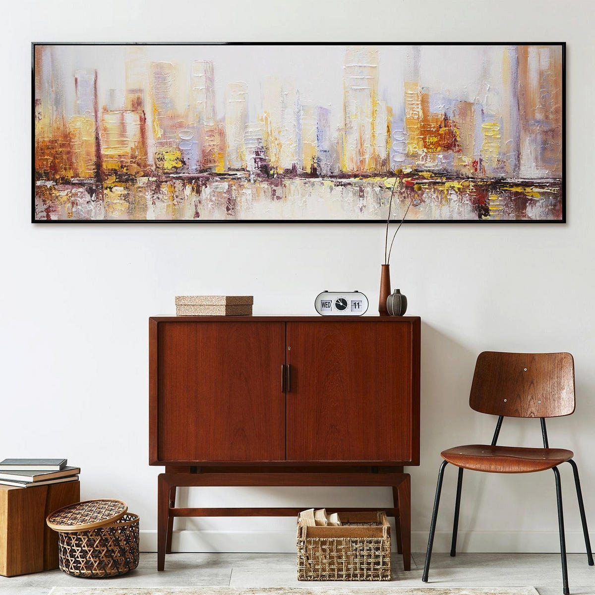 GEMÄLDE Morgens in Megapolis Schattenfugenrahmen Schwarz 180x60 cm - Schwarz, Holz (180/60cm) - YS-art gallery