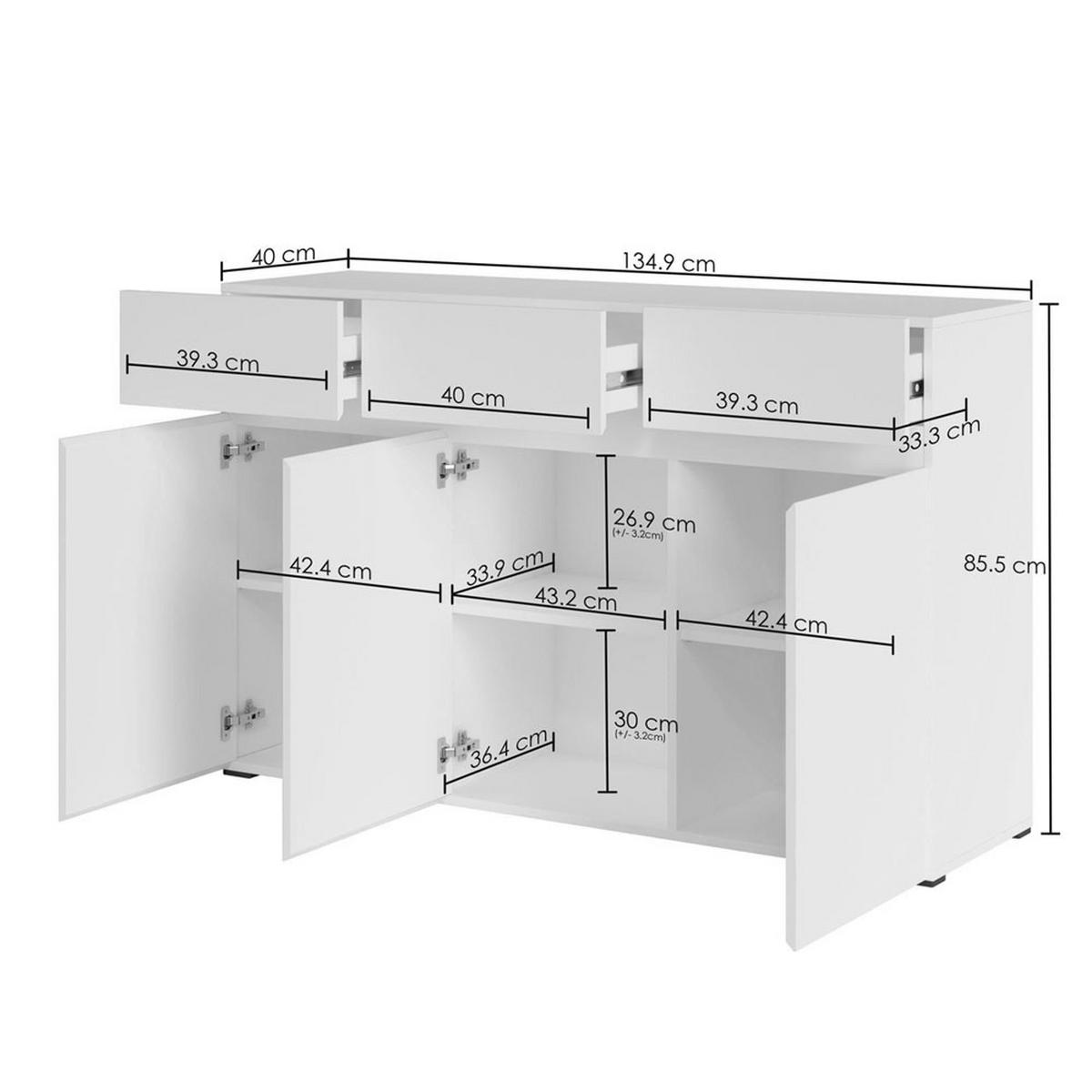 SIDEBOARD Rimini weiß / Eiche Artisan 135 / 40 / 86cm - Eichefarben/Weiß, Holzwerkstoff (135/86/40cm) - Feldmann-Wohnen