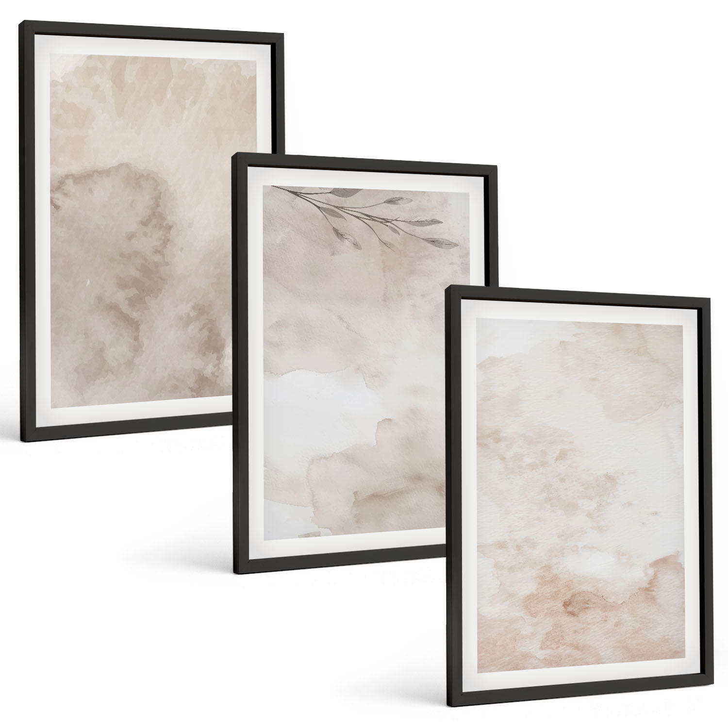 BILDER SET 3er Set - 40x60 cm Schwarzer Rahmen - Verschüttete Boho-Aquarellfarben - Schwarz, Kunststoff (40/60cm) - TULUP
