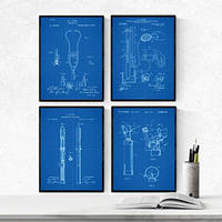 POSTER Set mit 4 BLAU medizinischen Geräten PATENT A4 Schwarzer Rahmen - Schwarz, Papier (29.7/3cm) - Nacnic