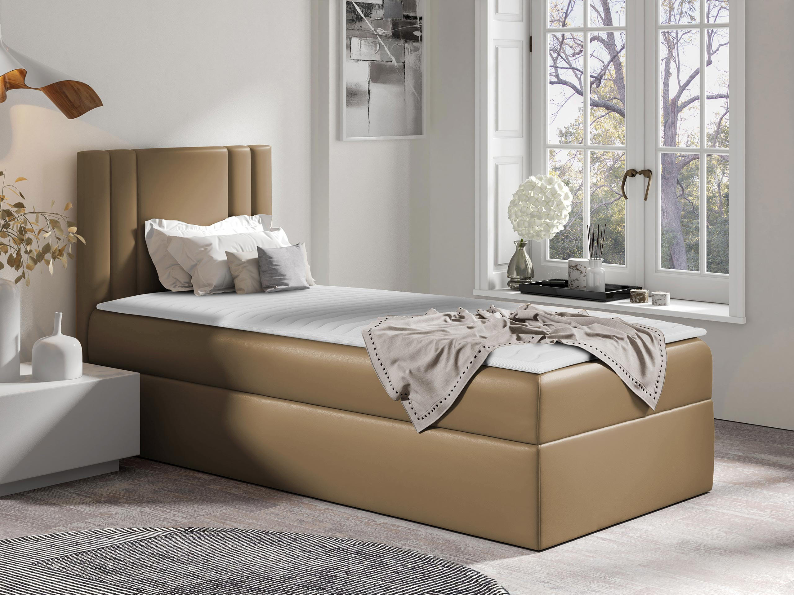 BOXBETT Carmen Mini, Seite zum Öffnen des Bettkastens: Links - Hellbraun, Holz (90/200cm) - MIRJAN24