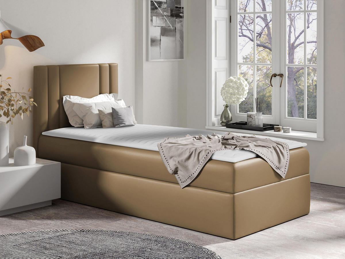 BOXBETT Carmen Mini, Seite zum Öffnen des Bettkastens: Links - Hellbraun, Holz (90/200cm) - MIRJAN24