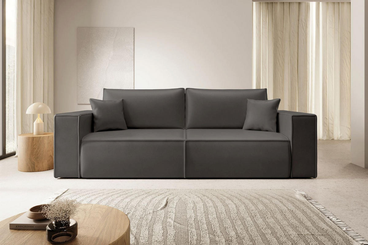 3MÍSTNÁ rozkládací pohovka Farese Cuero tmavě šedá, umělá kůže - černá/tmavě šedá, textil/plast (257/86/102cm) - Selsey