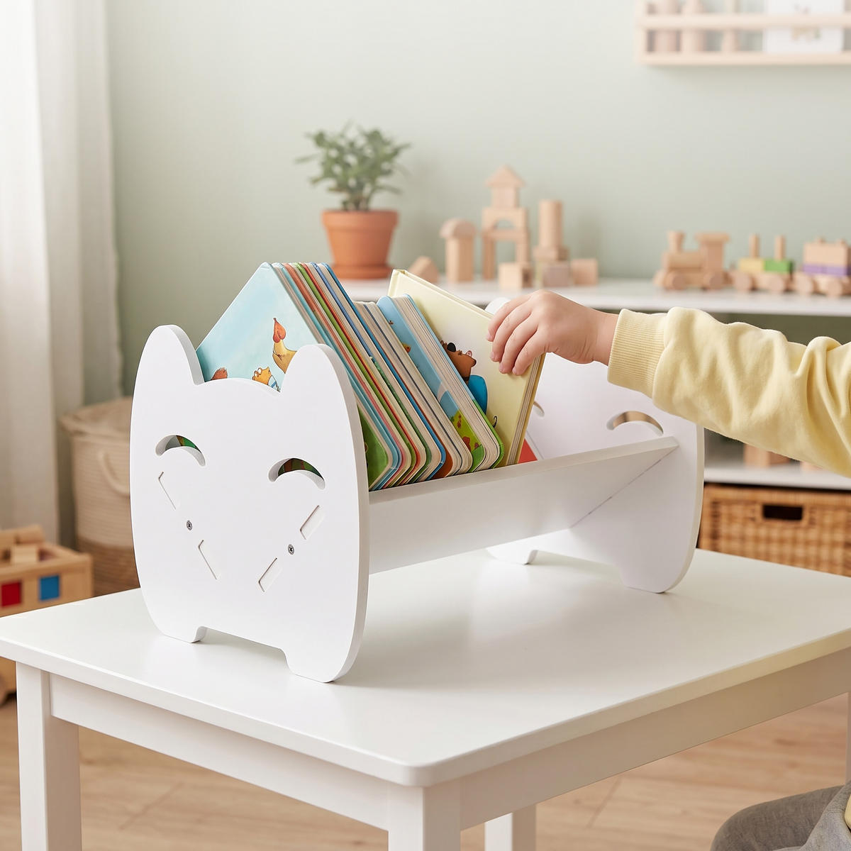 BÜCHERREGAL Weiß Kinder Katzendesign PVC 32 cm - Weiß, Kunststoff (32/19.5/21.5cm) - Relaxdays