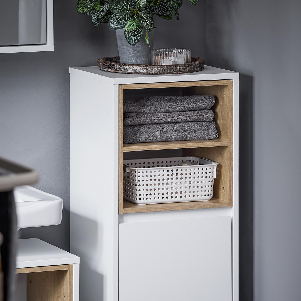 WÄSCHESCHRANK Weiß - Weiß, Holzwerkstoff (35/105/30cm) - SoBuy