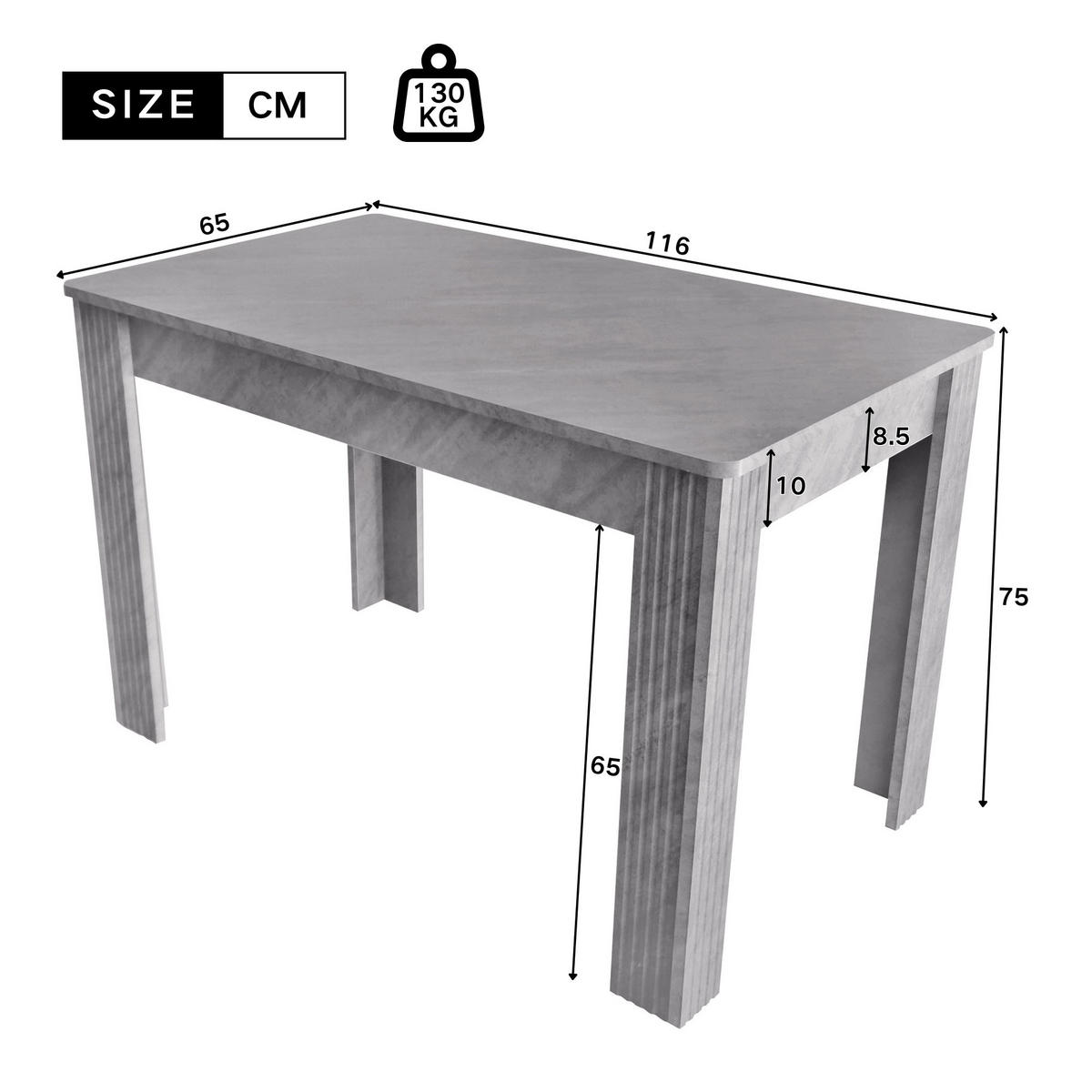 ESSTISCH 116/65/75cm,vierbeiniger Tisch,rechteckiger Holztisch,Grau - Grau, Holz (116/65/75cm) - LVHOM
