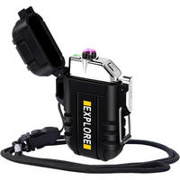 FEUERZEUG Elektrisch Wasserdicht Winddicht USB Wiederaufladbar Plasma mit Notfall-Pfeife Schwarz - Schwarz, Metall (4.7/1.8/7cm)