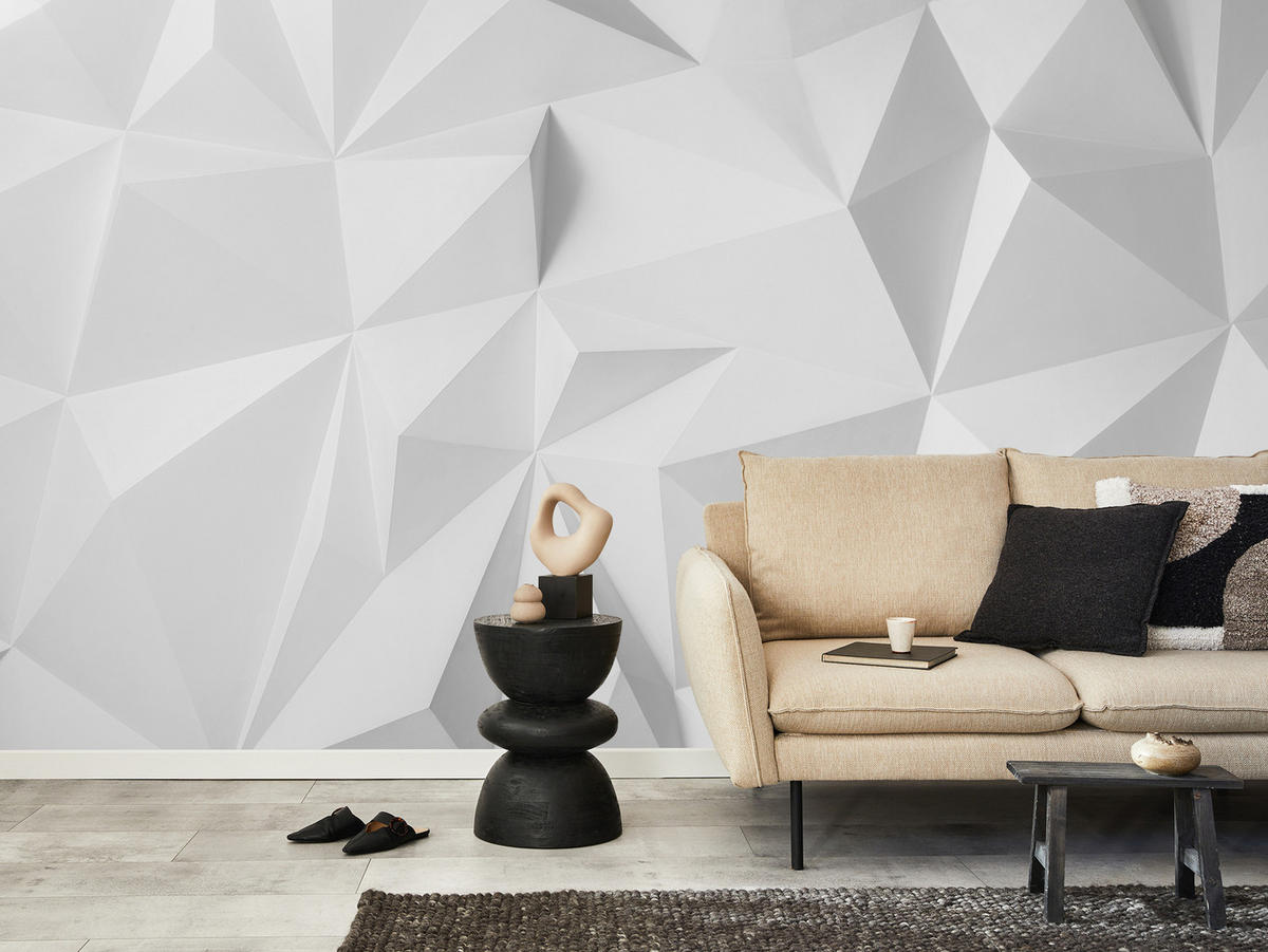 FOTOTAPETE für Büro Moderne Räumlich Abstraktion Minimalismus 350x256 - Weiß/Grau, Papier (350/256cm) - Muralo