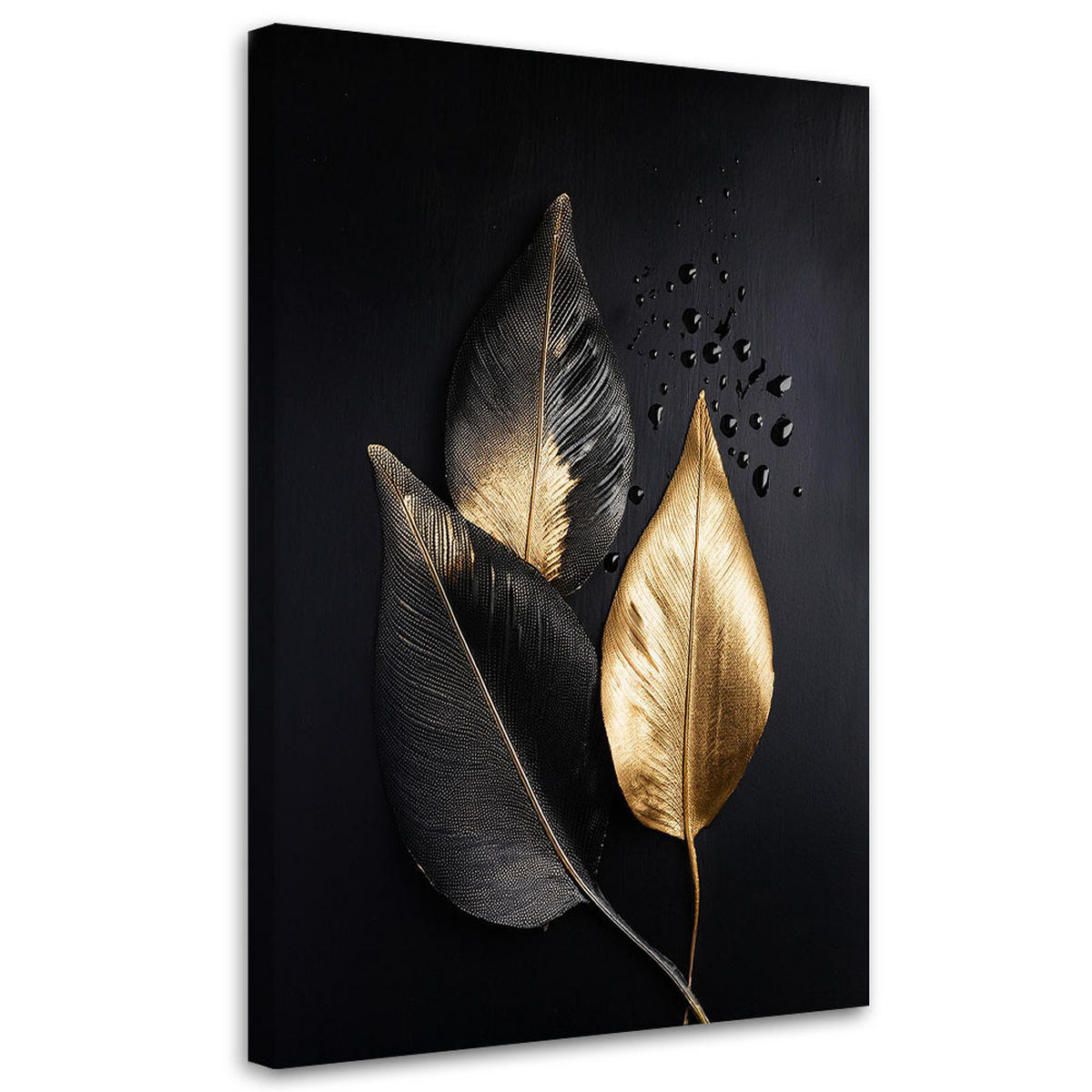 WANDBILD goldene blätter auf schwarzem hintergrund - Goldfarben, Textil (70/100cm) - Feeby