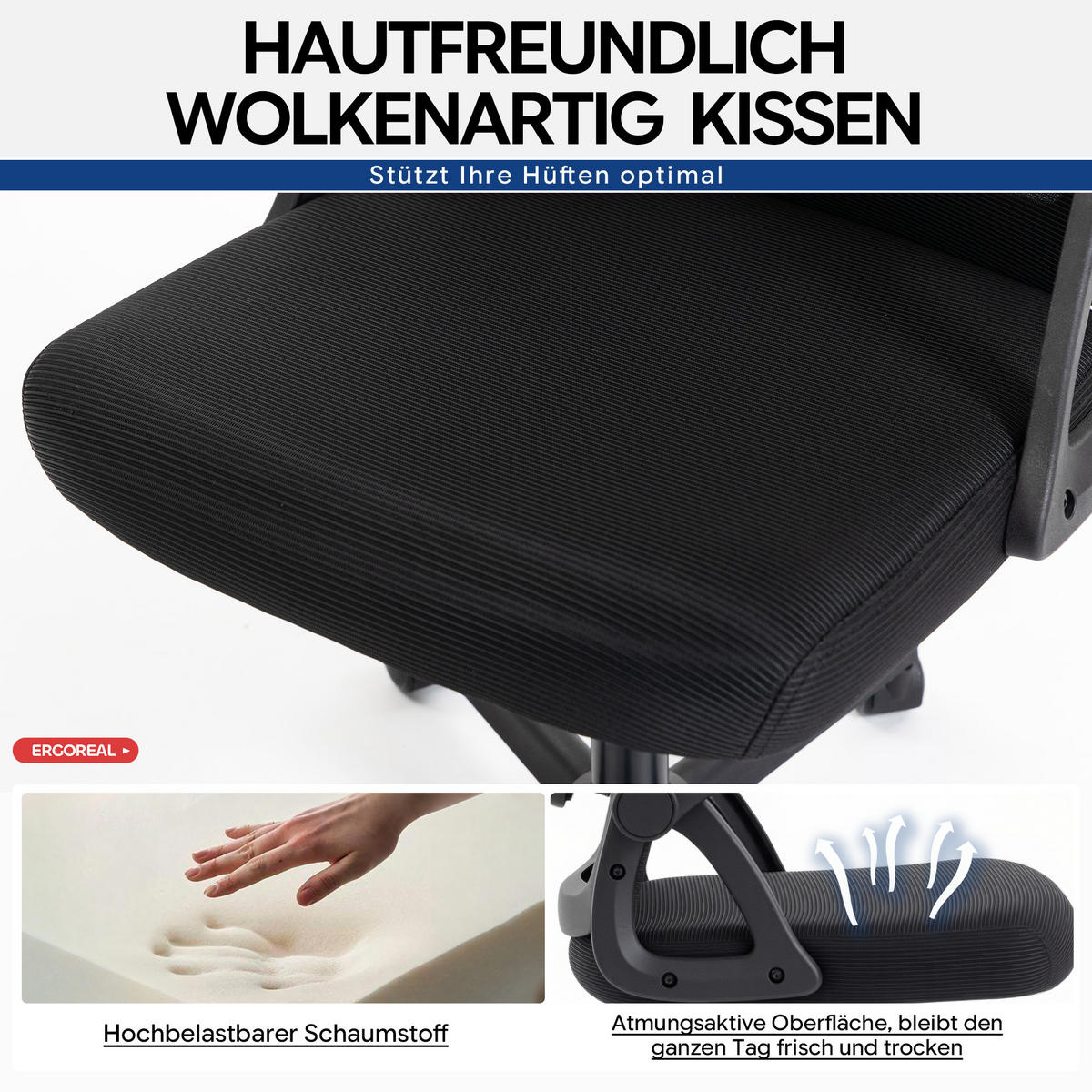 DREHSTUHL Schwarz mit verstellbare Rückenlehne und verstellbare Lendenwirbelstütze - Schwarz, Kunststoff (65/104/65cm) - Oxeza