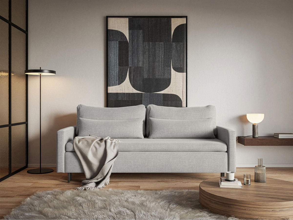 3-SITZER SOFA Umpro Chenille Grau - Schwarz/Grau, Textil/Metall (220/96/95cm) - Selsey
