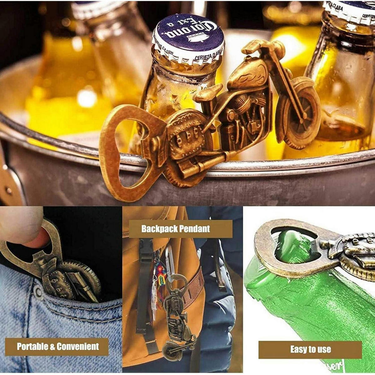 FLASCHENÖFFNER Motorrad mit Karabiner Zinklegierung Vintage - Bronzefarben, Metall (10cm)
