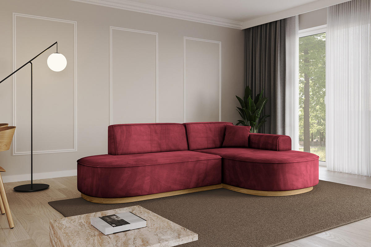 ECKSOFA Ottomane Rechts MARI-L1-v2 - 243x171x83 cm Bordeaux Velours - Bordeaux, Holzwerkstoff/Textil (171/243cm) - ALTDECOR