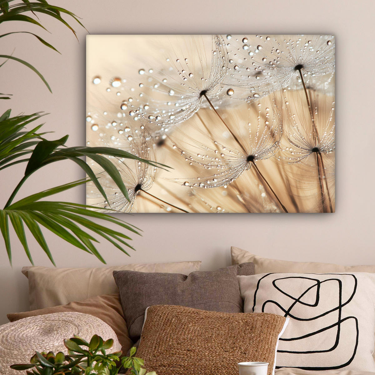 OBRAZ NA PLÁTNĚ Pampeliška - Abstraktní - Příroda - Béžová 80x60 cm - hnědá, textil (80/60cm) - MuchoWow