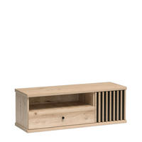 TV-ELEMENT NAKUSP C7 Lamellen Eiche Artisan - Schwarz/Eiche Artisan, Glas/Holzwerkstoff (124/44/41cm) - Komodee
