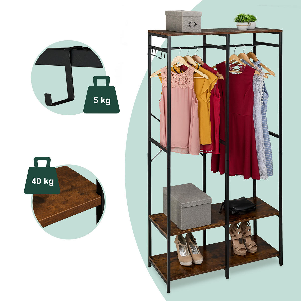 GARDEROBE - Schwarz, Holzwerkstoff/Metall (94.5/180/40cm) - Relaxdays