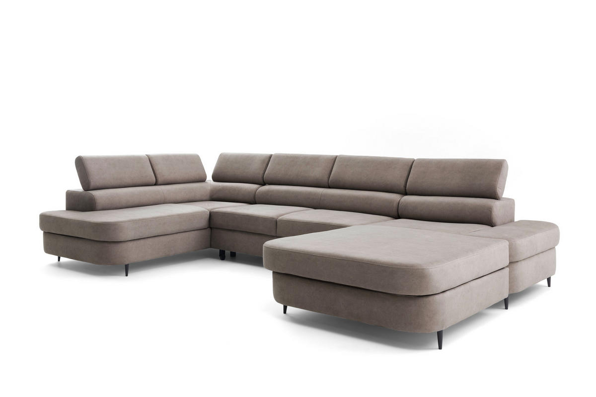 ECKSOFA U-Form PRIAM U Links mit Schlaffunktion 126x270 Velours Beige - Beige/Schwarz, Holz/Textil (350/91/203cm) - Muffo
