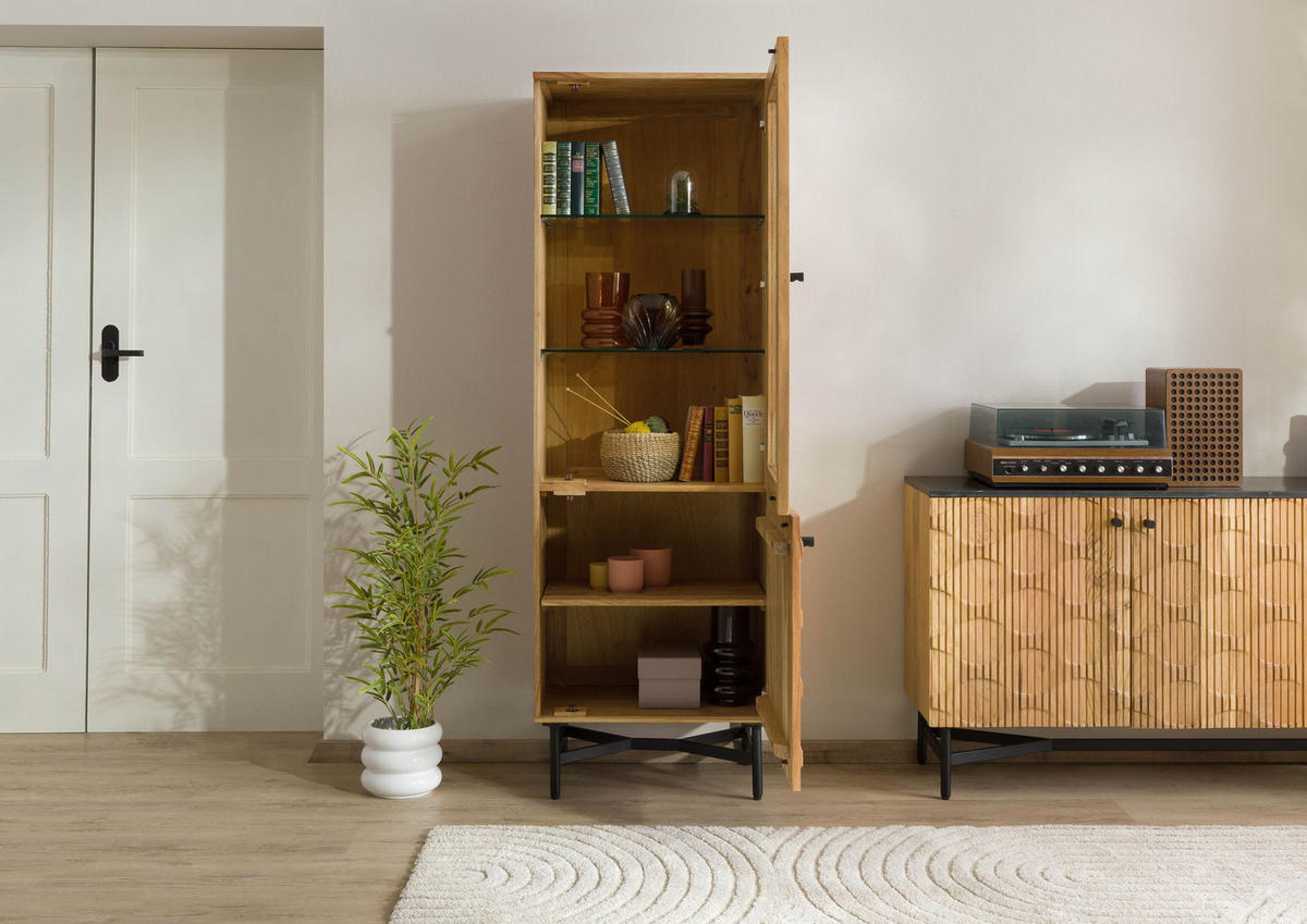 VITRINE Akazie 60x40x180 natur lackiert LONDON #115 - Braun, Holz (60/180/40cm) - Massivmoebel24