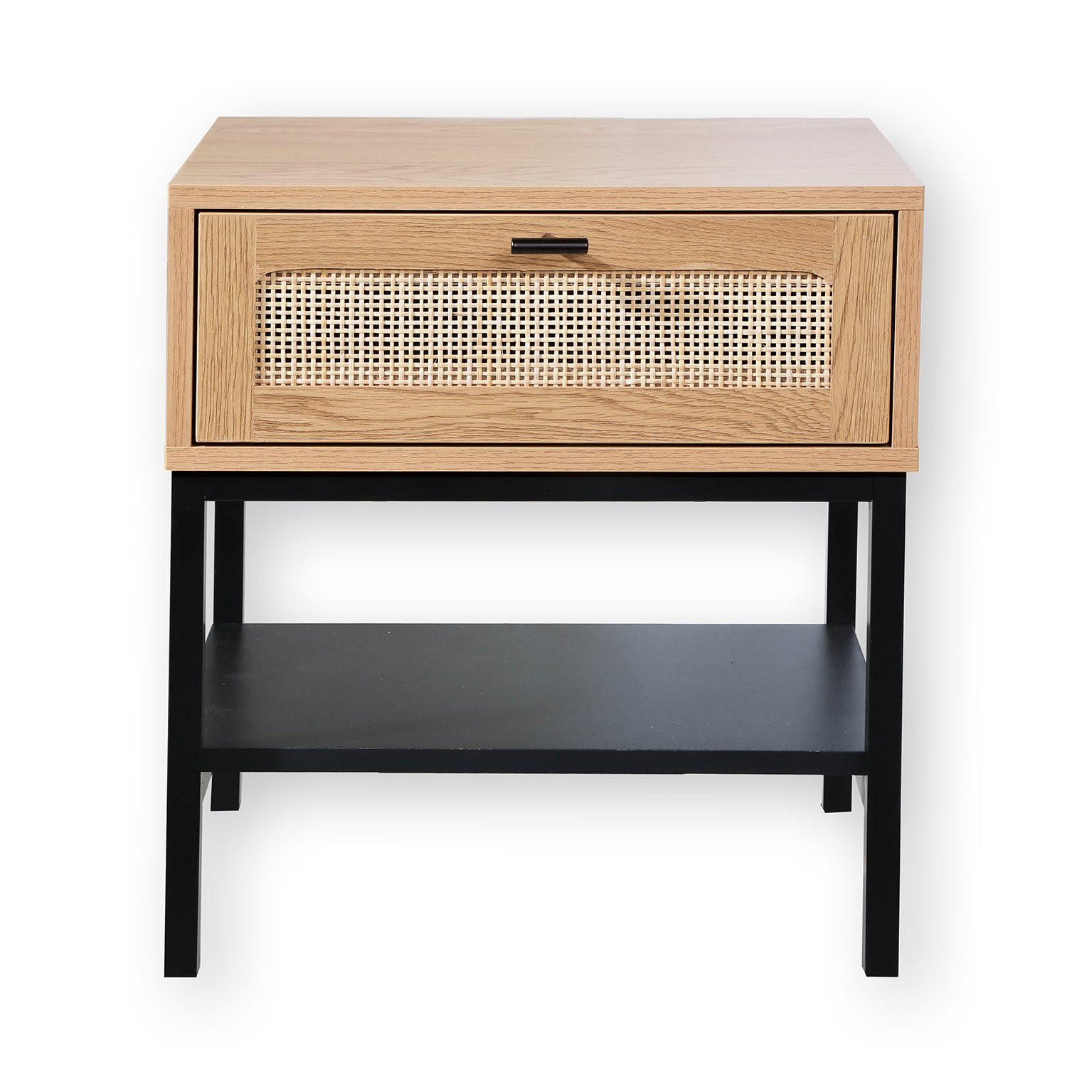 NACHTTISCH mit Rattanfront, Schublade und einem Regal H50 cm - JAYA - Apfelbaumfarben, Holzwerkstoff (35/50/45cm) - Calicosy