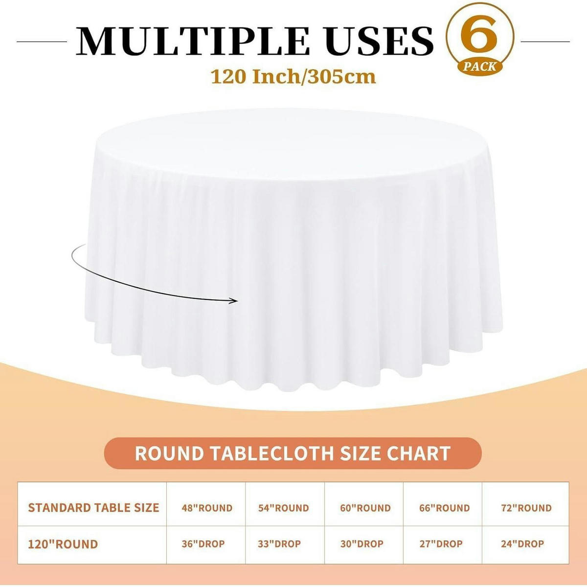 TISCHDECKEN 6er Set rund 305 cm Weiß - Weiß, Textil (305/305/1cm)