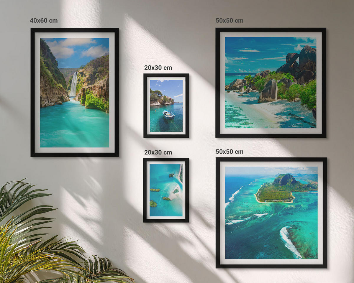 WANDBILDER 5er-Set - 50x50 cm & 20x30 cm & 40x60 cm Schwarzer Rahmen - Seeboote Hirsche Berge - Schwarz, Kunststoff (40/60cm) - ArtPrintCave