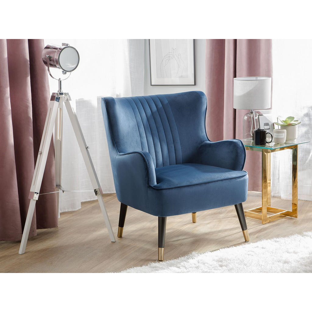 Thumbnail - Beliani Sessel, Schwarz, Gold, Blau, Textil, 1-Sitzer, 74x89x77 cm, Wohnzimmer, Sessel, Polstersessel