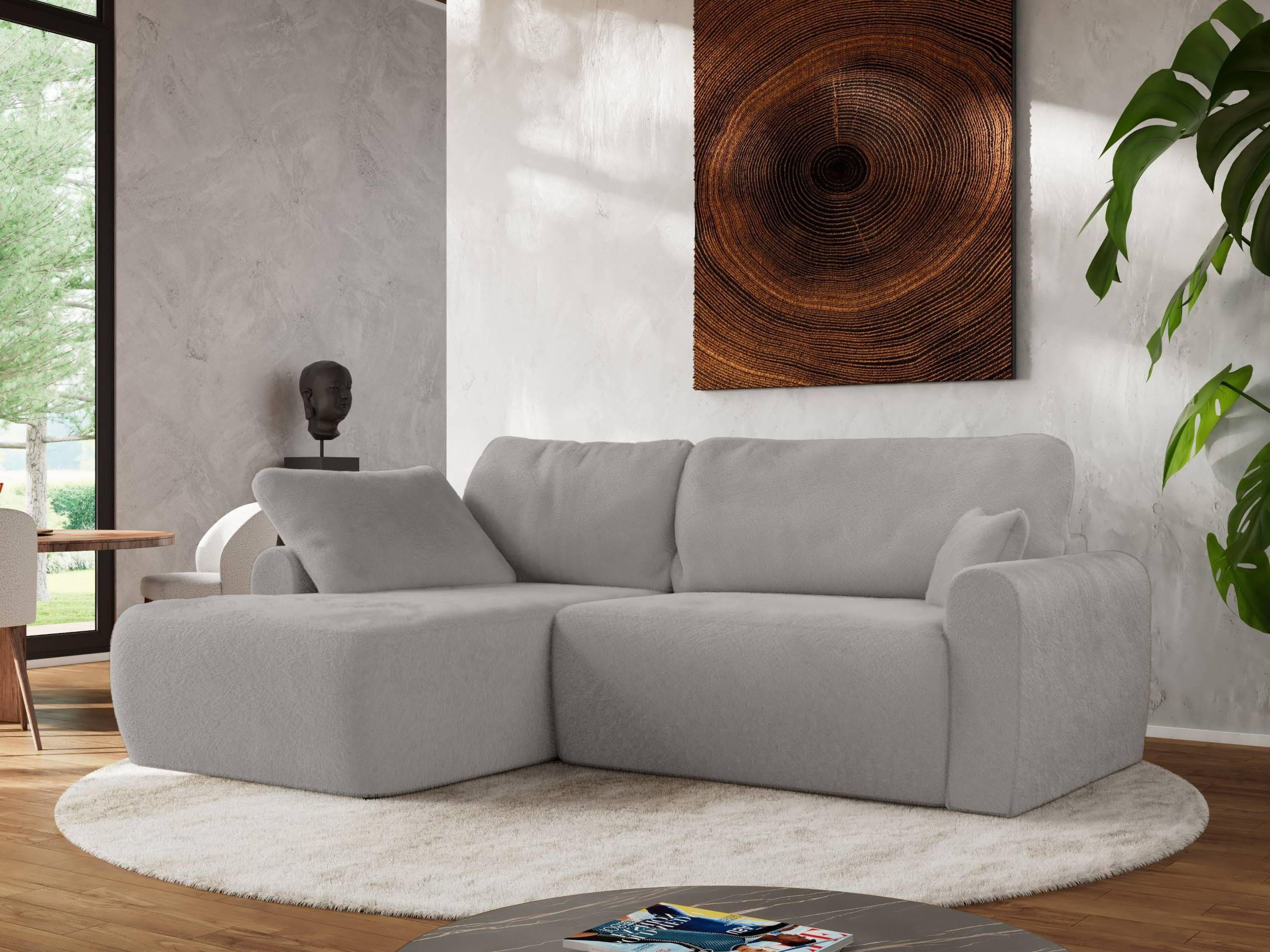 ECKSCHLAFSOFA CUBO L Hellgrau Plüsch - links - Hellgrau/Schwarz, Kunststoff/Textil (273/187cm) - MKS