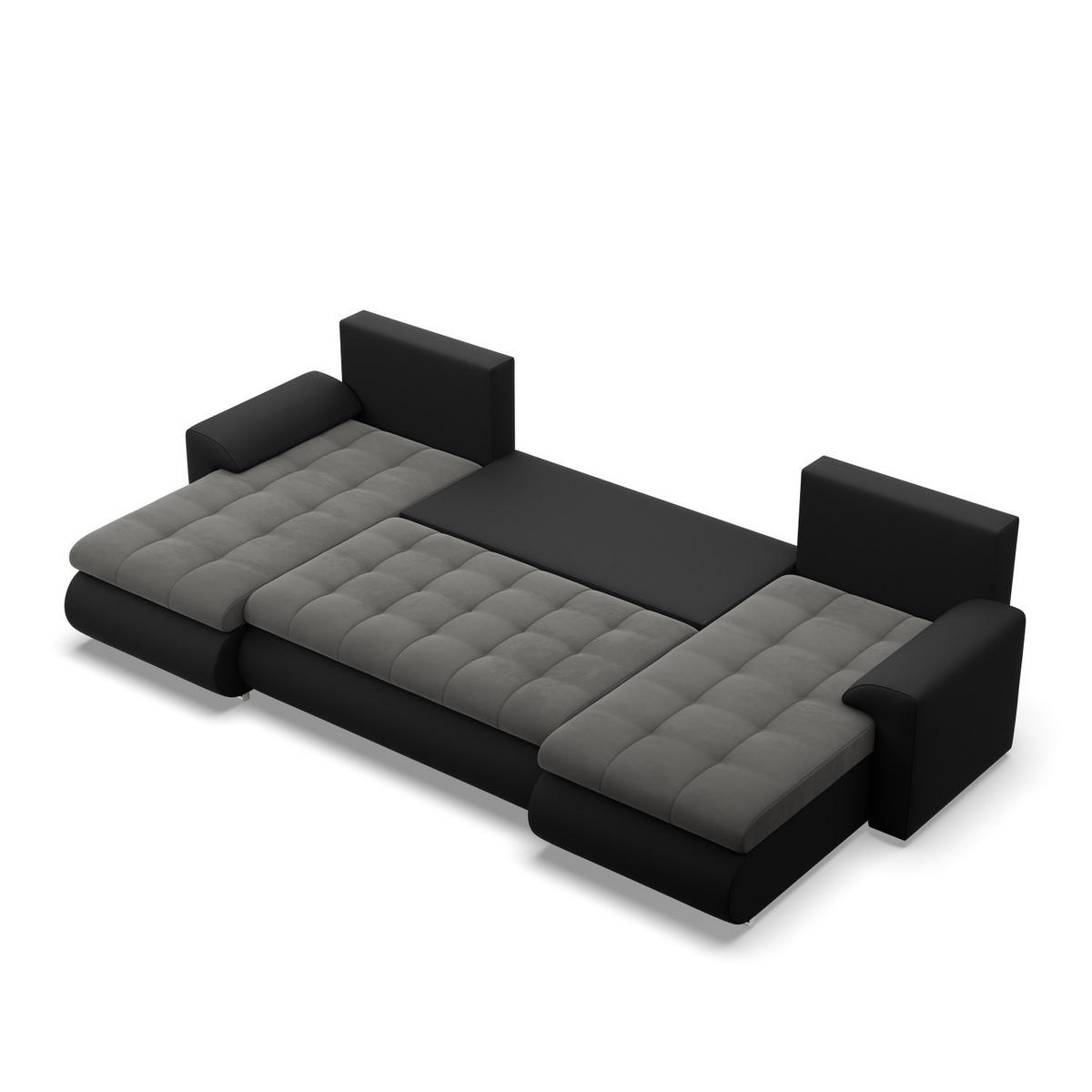 U-SOFA MIT SCHLAFFUNKTION FORESTA, Dunkelgrau + Schwarz - Dunkelgrau/Schwarz, Textil (302/89/159cm)