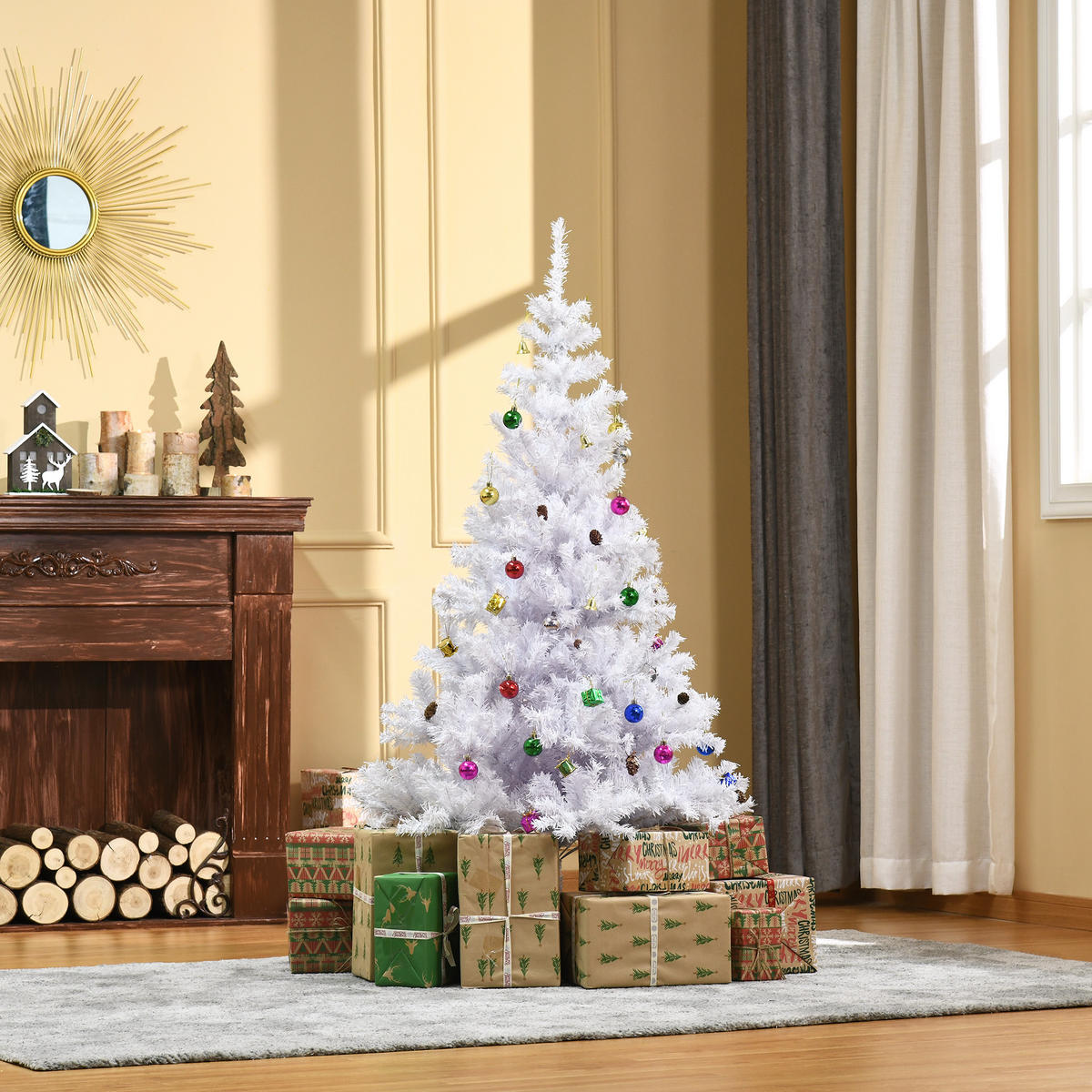 WEIHNACHTSBAUM Christbaum Tannenbaum 150/180cm PVC 680 Spitze inkl. Deko Weiß - Weiß, Metall (150cm) - HOMCOM