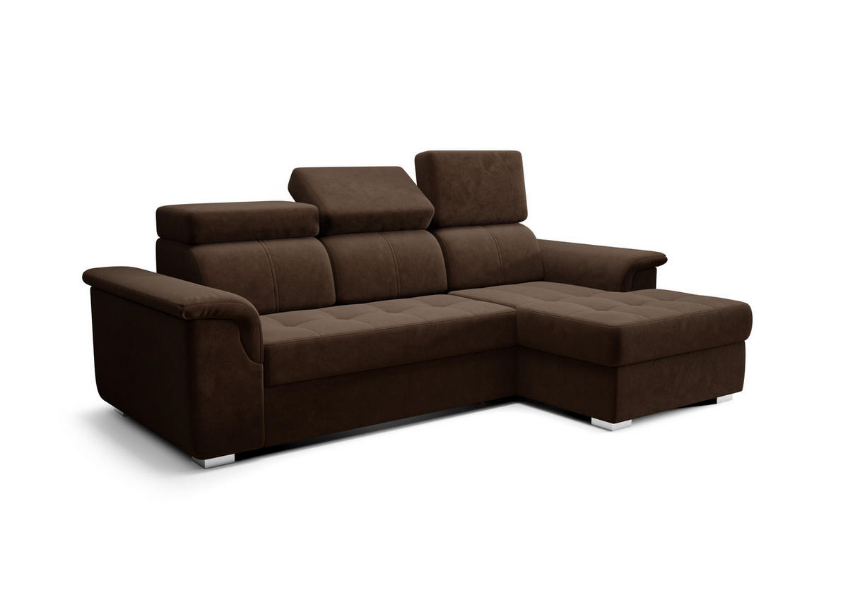 ECKSOFA KONGO RBN06, Eckcouch in L-Form mit Schlaffunktion, Farbe: Dunkelbraun, Velourstoff, Ottomane Rechts - Dunkelbraun, Textil (247/165cm) - O-Sofa