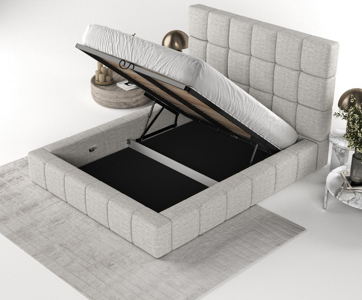 POLSTERBETT Skiathos mit Stauraum 180/200 cm Hellgrau im Modesto Stoff - Hellgrau/Schwarz, Holz/Holzwerkstoff (180/200cm) - AltaBeds