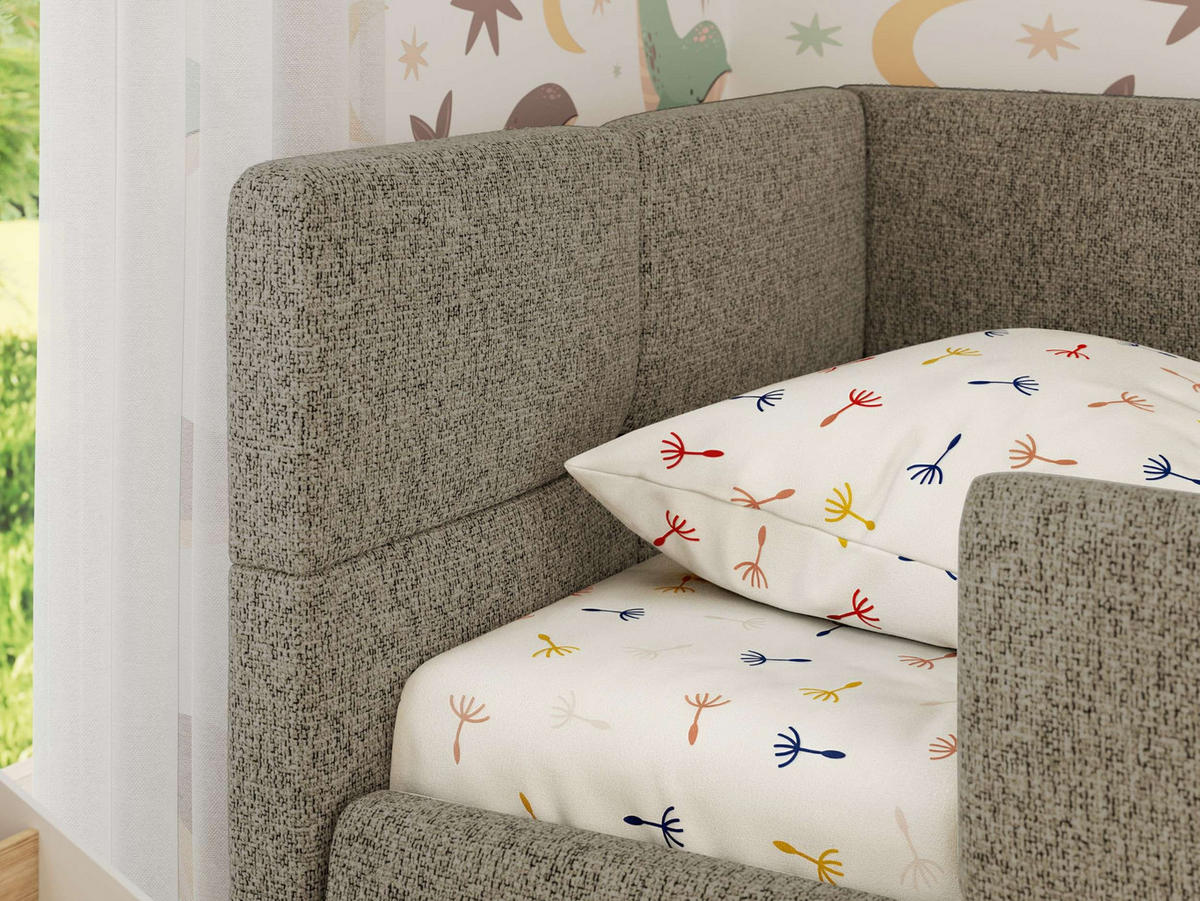 DĚTSKÁ POSTEL ARVO ALTA 90/200 - Světle hnědý Strukturovaná látka - Vlevo - světle hnědá, textil (90/200cm) - MKS
