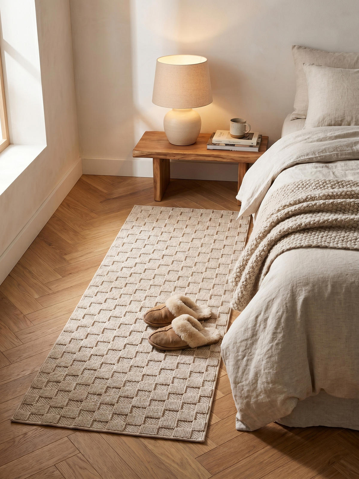TEPPICH Flachgewebe LANGAU in Beige, mit Schachbrettmuster, 80 x 250 cm - Beige, Textil (80/250cm) - KADIMA DESIGN