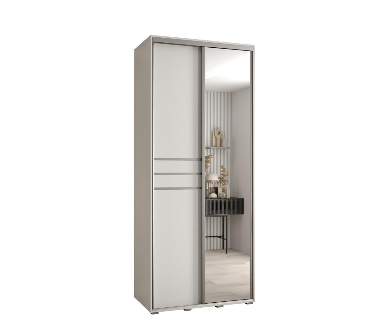 SCHWEBETÜRENSCHRANK 235,2/100/45 2-türig - Silberfarben/Weiß, Holz/Metall (100/235/45cm) - Abiks Möbel