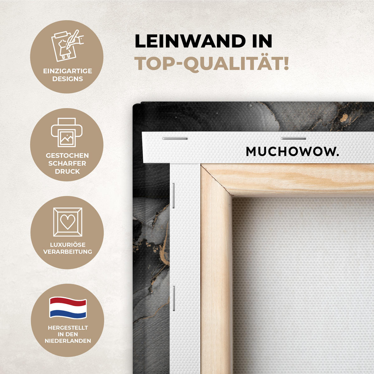 LEINWANDBILD Grau - Luxus - Gold - Marmor 30x20 cm - Dunkelgrau, Textil (30/20cm) - MuchoWow