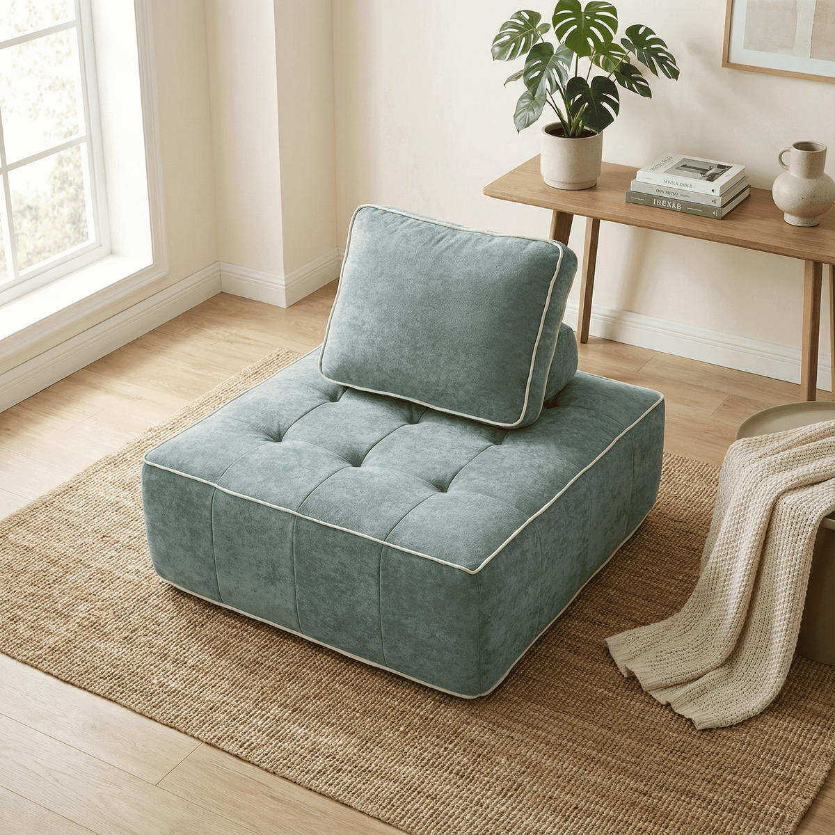 SESSEL Zen Salbei und Weiß 1-Sitzer - Salbeigrün/Weiß, Textil (100/75/100cm) - COCO Living