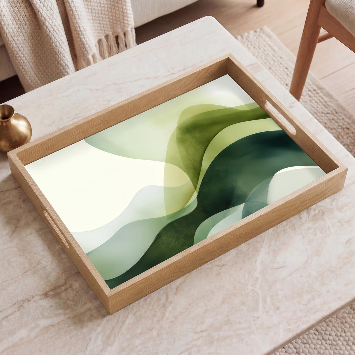 SERVÍROVACÍ PODNOS Vlny - abstraktní - světle zelená - ornamentální 50x35 cm - zelená barva, dřevo (50/5/5cm) - OnlyWow