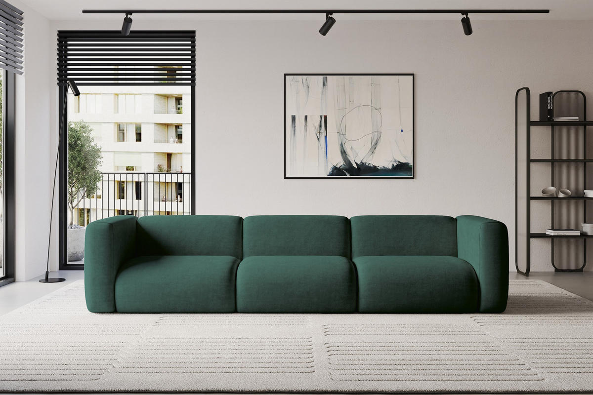 MODULÁRNÍ pohovka MIRA-S2, 3místná, 319 × 89 × 70 cm, zelená, velur - černá/tmavě zelená, kompozitní dřevo/textil (319/70/89cm) - ALTDECOR
