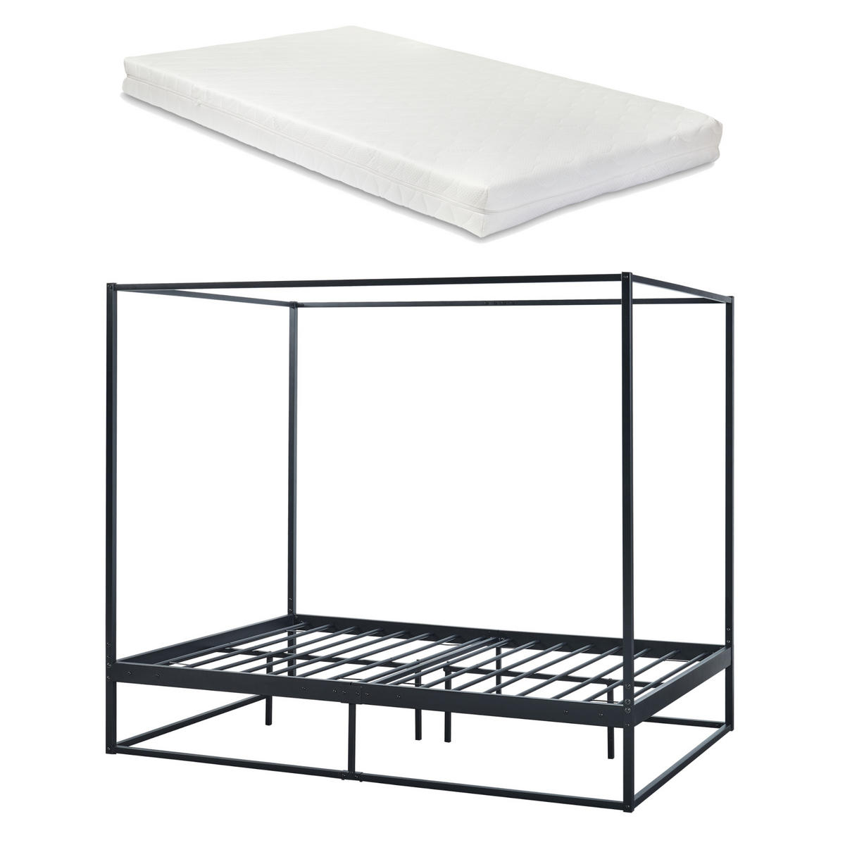 HIMMELBETT Kristianstad mit Matratze - Schwarz, Textil/Metall (140/200cm) - [en.casa]