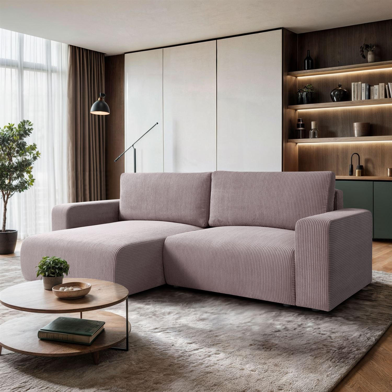 ECKSOFA OPERA L-Form mit Schlaffunktion und Bettkasten, Poso 27 - Rosa, Textil (247/143cm) - Lookway