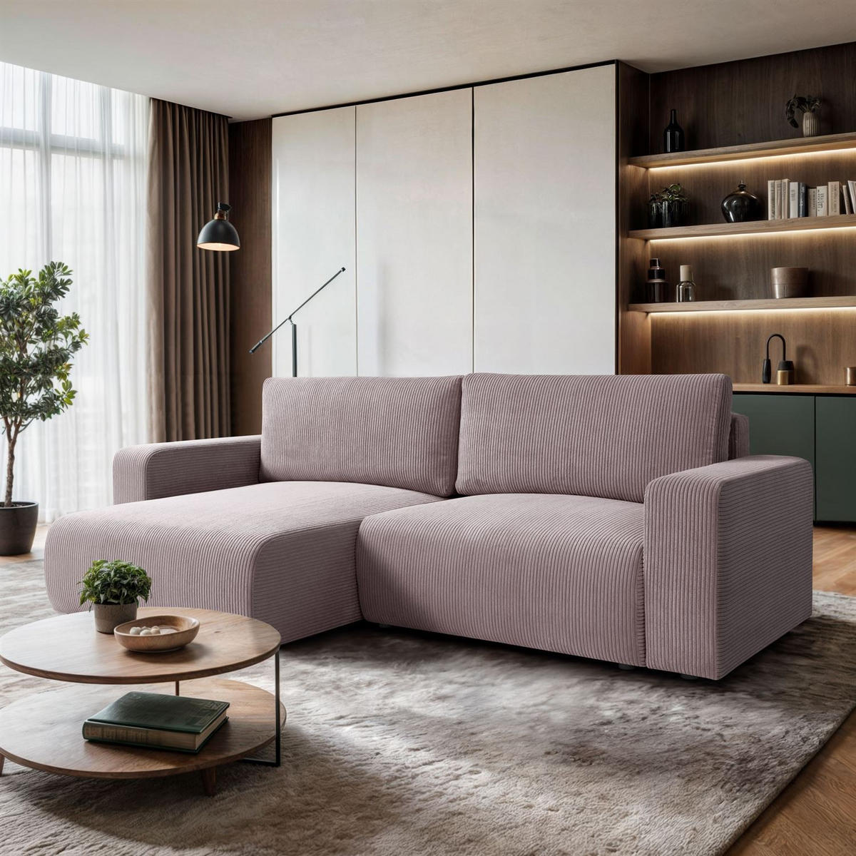 ECKSOFA OPERA L-Form mit Schlaffunktion und Bettkasten, Poso 27 - Rosa, Textil (247/143cm) - Lookway