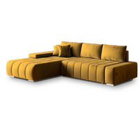 ECKSOFA ALESE L-S Gelb Velours-Stoff mit Schlaffunktion - Gelb, Holz (265/185cm) - MASSENO
