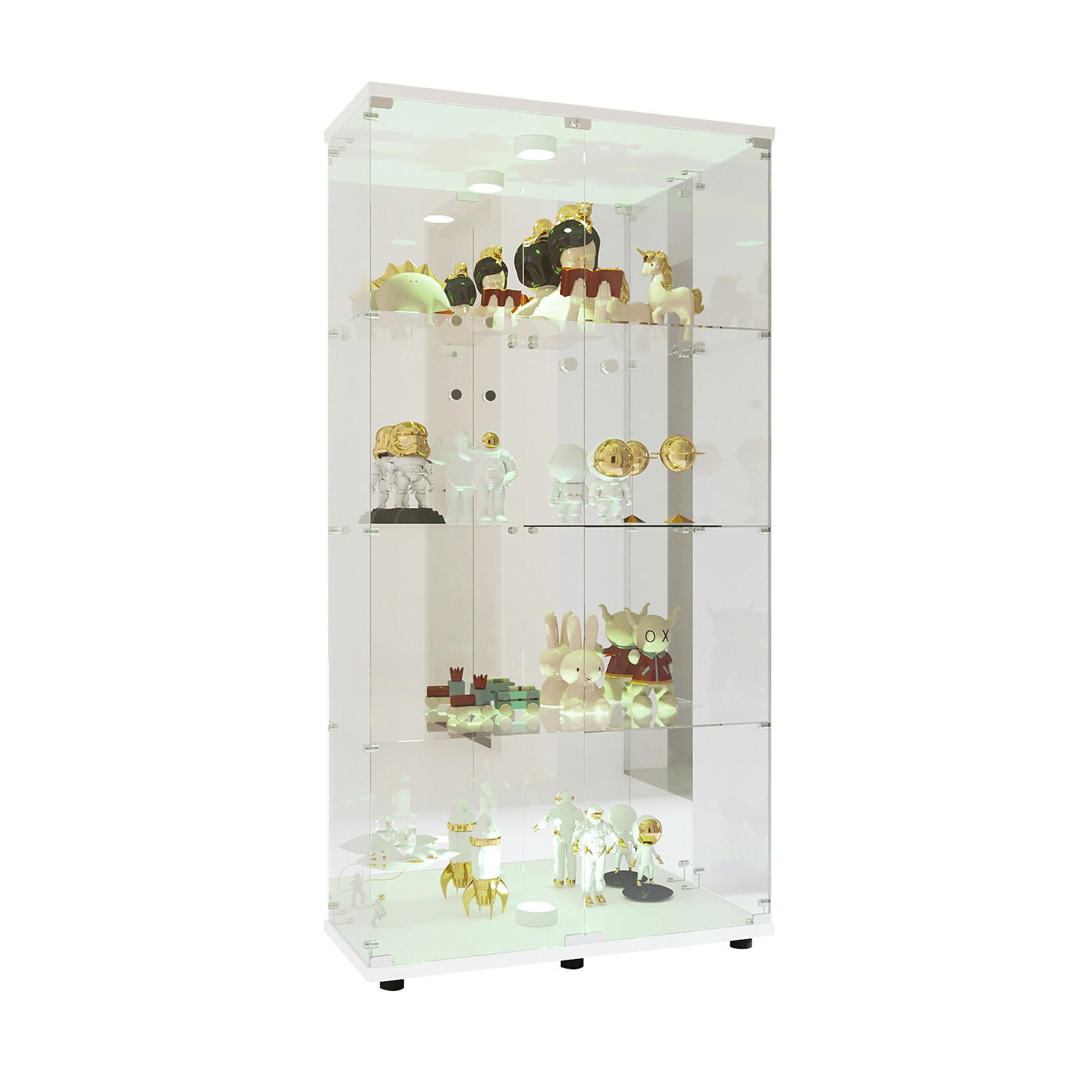 VITRINE 163,9x36,5x80,5 cm, LED, Doppeltür, Glas - Weiß, Holz (80/164/36cm)